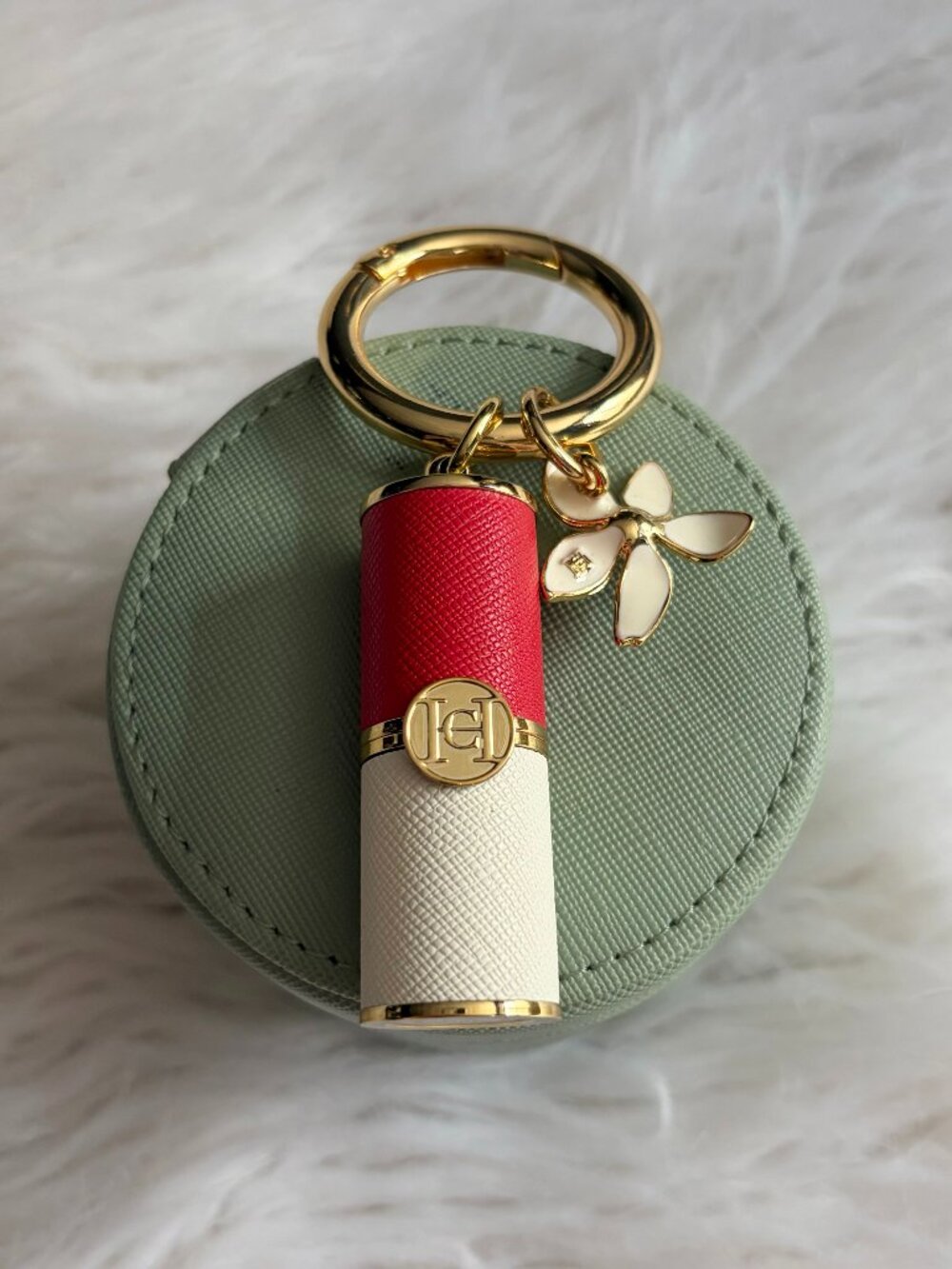 Carolina Herrera Good Girl Mini Tint in Pink Red Cream Gold Keychain with Charm